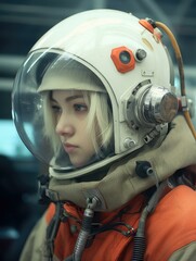 Fototapeta premium A woman in a space suit with helmet and goggles. Generative AI.