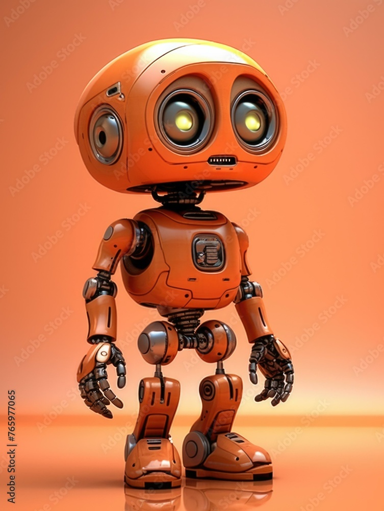 Aufkleber a small orange robot with glowing eyes standing on a surface. generative ai.