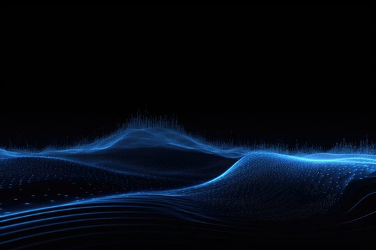 A dark blue wave pattern on a black background. Generative AI.