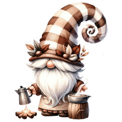 Coffee Lover Gnome Illustration with Beans.
