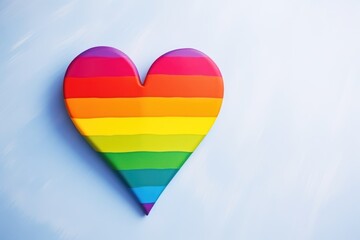 A single heart in the colors of the rainbow on a soft blue background, symbolizing LGBTQ+ pride. Rainbow Heart on Soft Blue Background