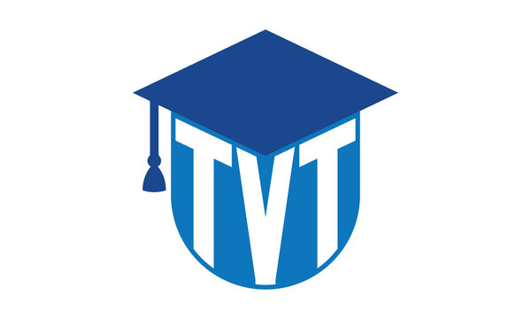 TVT initial letter academic logo design vector template. school college logo, university logo, graduation cap logo, institute logo, educational logo, library logo, teaching logo, book shop, varsity	
