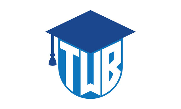 TWB initial letter academic logo design vector template. school college logo, university logo, graduation cap logo, institute logo, educational logo, library logo, teaching logo, book shop, varsity	
