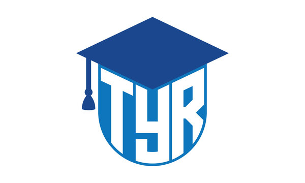 TYR initial letter academic logo design vector template. school college logo, university logo, graduation cap logo, institute logo, educational logo, library logo, teaching logo, book shop, varsity	
