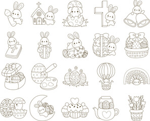 Easter bunny surprise stock illustration. Easter bunny gift in egg. Easter greeting card with cute little bunny. Symbol of joy.