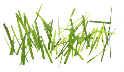 Fresh green cut wild grass isolated on white background and texture, top view	
