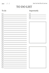 to-do list, vector, with date, days of the week, places to write and highlight important to-dos, lines to mark