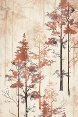 a painting of a forest with trees in the background
