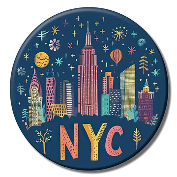 a blue plate with a picture of new york on it