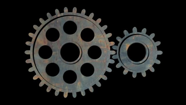 Getriebe mit zwei rostigen alten Zahnr&auml;dern, nahtlose Animation