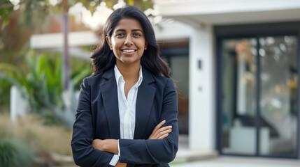 Approachable Ethnic Real Estate Professional Outside Property for Sale