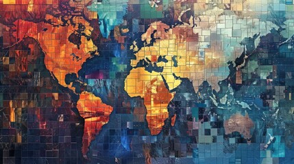 Digital mosaic of global market indices, live updates in a tapestry of economic activity and growth