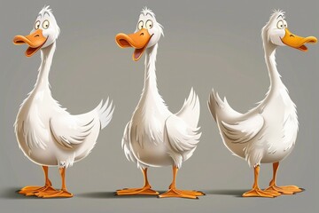 three silly geese illustration - obrazy, fototapety, plakaty