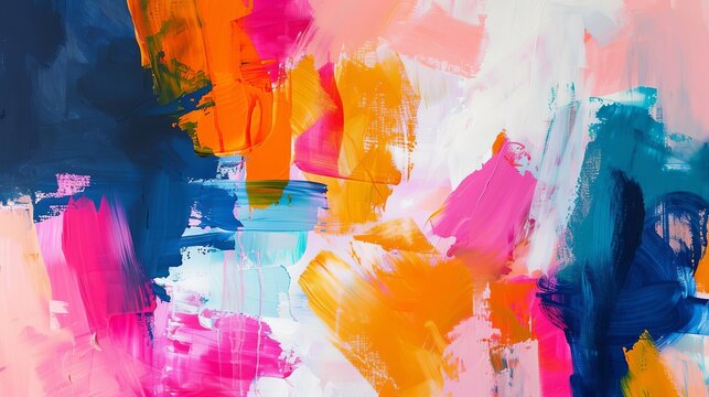Energetic abstract painting with bold, expressive brushstrokes and a vibrant color scheme