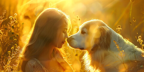 My dog and I have a connection like no other - young beautiful girl with eyes closed and nose touching the nose of her Labrador dog with a beautiful golden light all around
- 765984646