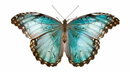Delicate turquoise butterfly isolated on pure white background photo