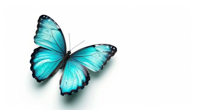Delicate turquoise butterfly isolated on pure white background photo