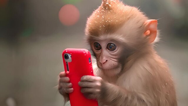 monkey taking a selfie with his mobile phone, generative ai.