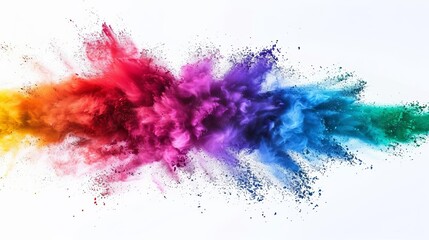 Explosion of Vibrant Rainbow Powder Paint on White Background