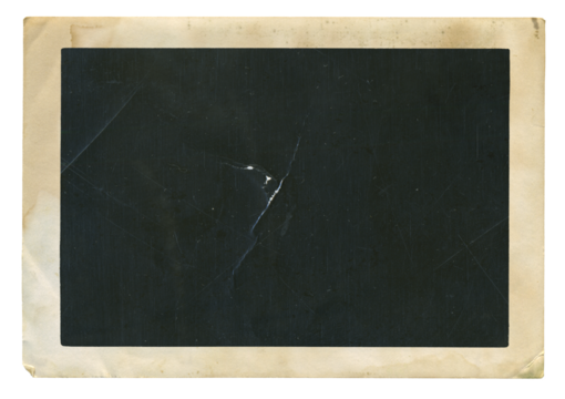 Retro photo paper isolated with frame. Old antique shabby sheet paper texture. Announcement board. Recycle old photograph background. Vintage photo frame with figured edges.