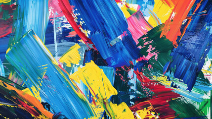 Colorful Abstract Expressionism Painting with Dynamic Brushstrokes - obrazy, fototapety, plakaty