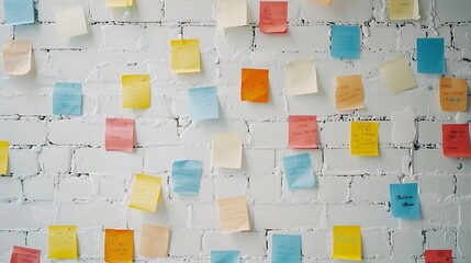 White wall with full sticky notes AI Image Generative