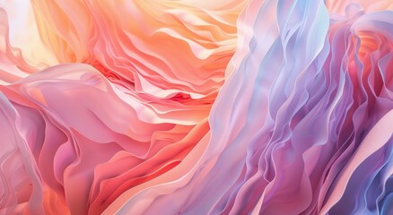 A digitally crafted image mimicking the fluidity of fabric, with elegant folds cascading in a gradient of soft pink to blue hues.