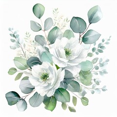 Dekoracja białe namalowane kwiaty ślubne - obrazy, fototapety, plakaty