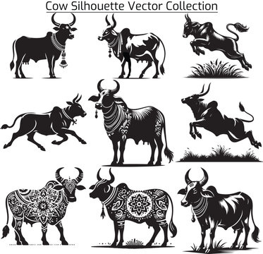 Cows Silhouettes In Different Poses