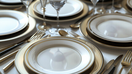 Elegant Table Setting with Fine Dining Utensils and Empty Plates