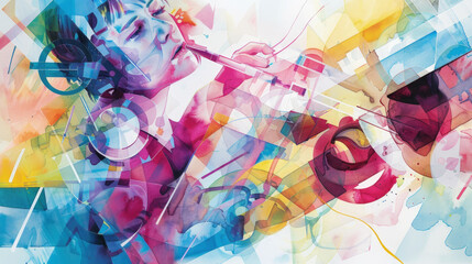 Fototapeta premium A painting depicting a man skillfully playing a violin, his fingers gracefully moving on the strings as music fills the air