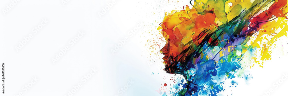 Poster a womans face is intricately painted with a vibrant array of multicolors, creating a striking and ar
