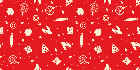 Cotton fabric Trendy pizza elements repetitive pattern with grunge style. Vector illustration suitable for prints.