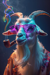 Stylish Goat with Sunglasses and Pipe
 - obrazy, fototapety, plakaty