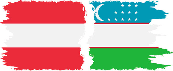 Uzbekistan and Austria grunge flags connection vector