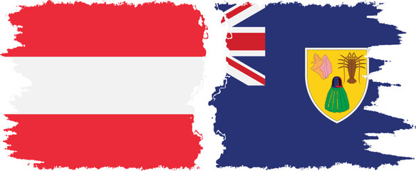 Turks and Caicos and Austria grunge flags connection vector