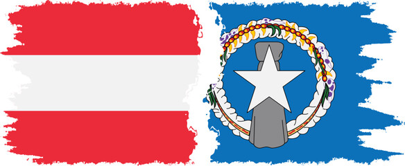 Northern Mariana Islands and Austria grunge flags connection vector
