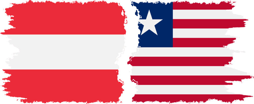 Liberia and Austria grunge flags connection vector