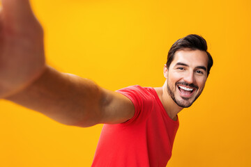 Studio man smiling lifestyle fashion trendy background portrait gesture