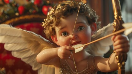 Fototapeta premium Little girl angel with a bow and arrow