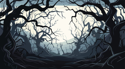 A spooky forest with twisted trees 