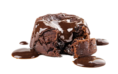 Chocolate Lava Cake Oozing with Molten Goodness Isolated on Transparent Background PNG.