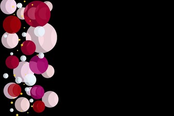 黒バックに赤やピンクのカラフルな水玉模様の背景素材
