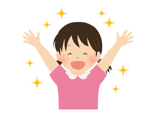 万歳して喜ぶ女の子のベクターイラスト