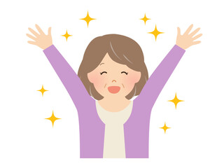 万歳して喜ぶシニア女性のベクターイラスト