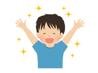 万歳して喜ぶ男の子のベクターイラスト