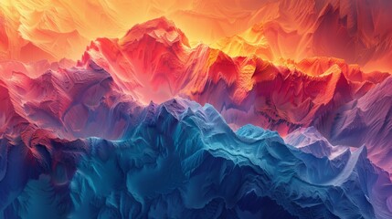 Abstract image of a mountain range bathed in neon colors. showcasing a combination of nature and futuristic digital art. 3d rendering - obrazy, fototapety, plakaty