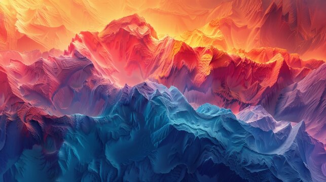 Abstract image of a mountain range bathed in neon colors. showcasing a combination of nature and futuristic digital art. 3d rendering