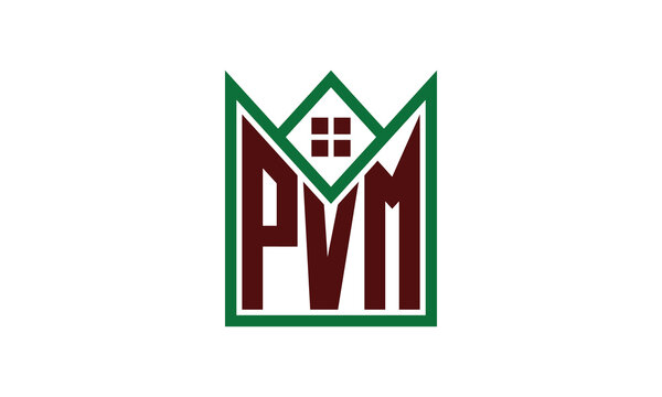 PVM initial letter builders real estate logo design vector. construction, housing, home marker, property, building, apartment, flat, compartment, business, corporate, house rent, rental, commercial