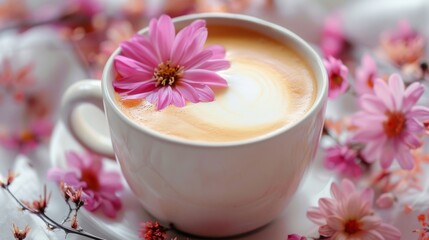 Obraz na płótnie Canvas A magical cup of coffee or tea with beautiful flowers. 